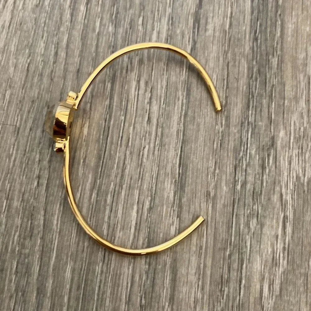 Women’s Gold Tone Bangle Bracelet Mother of Pearl & CZ Accents Open Cuff